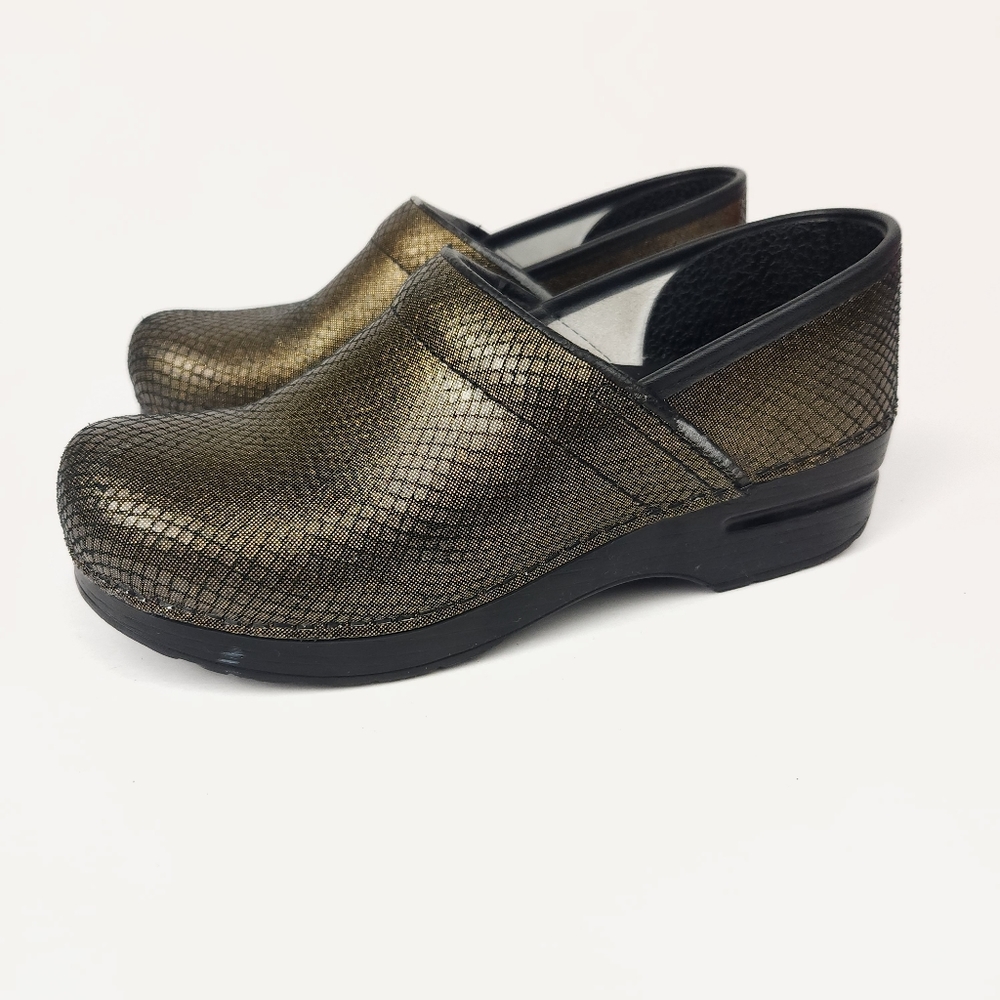 Dansko Metallic Gold Black Clogs